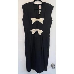 Vintage Oscar de la Renta Bow Linen Black White Dress Size 10 US 60s 70s Miss O